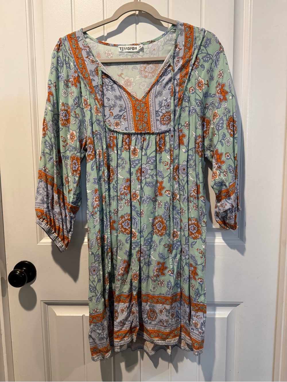 Tempfon Floral Mini Dress in Mint and Orange